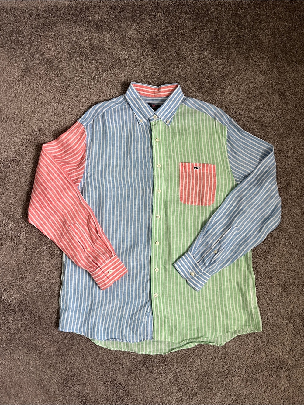 Vineyard Vines Striped Button-Down in Blue, Green & Coral